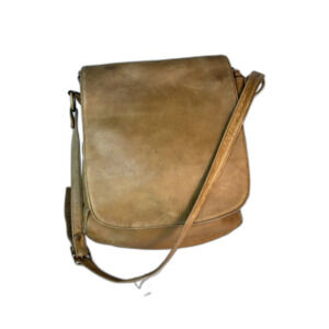 Vintage Boulder Ridge Tan Full Grain Leather Flap Front Messenger Bag